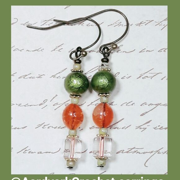artisan earrings 451#mfs NEW boho green orange beads hatpin victorian antique br - Picture 3 of 5